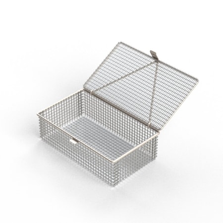 Anysizebasket Light Duty Basket: 10Lx6Wx3H, 304 SS, Hinged Lid with Thumb Clasp, No Handles, Mesh: 2 x .063 FLB-100060030-L02S